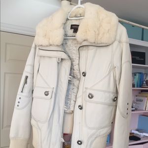 White Leather Bomber Jacket